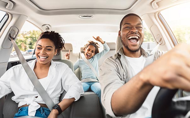 happy family in car