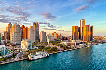 A Michigan city skyline by the water